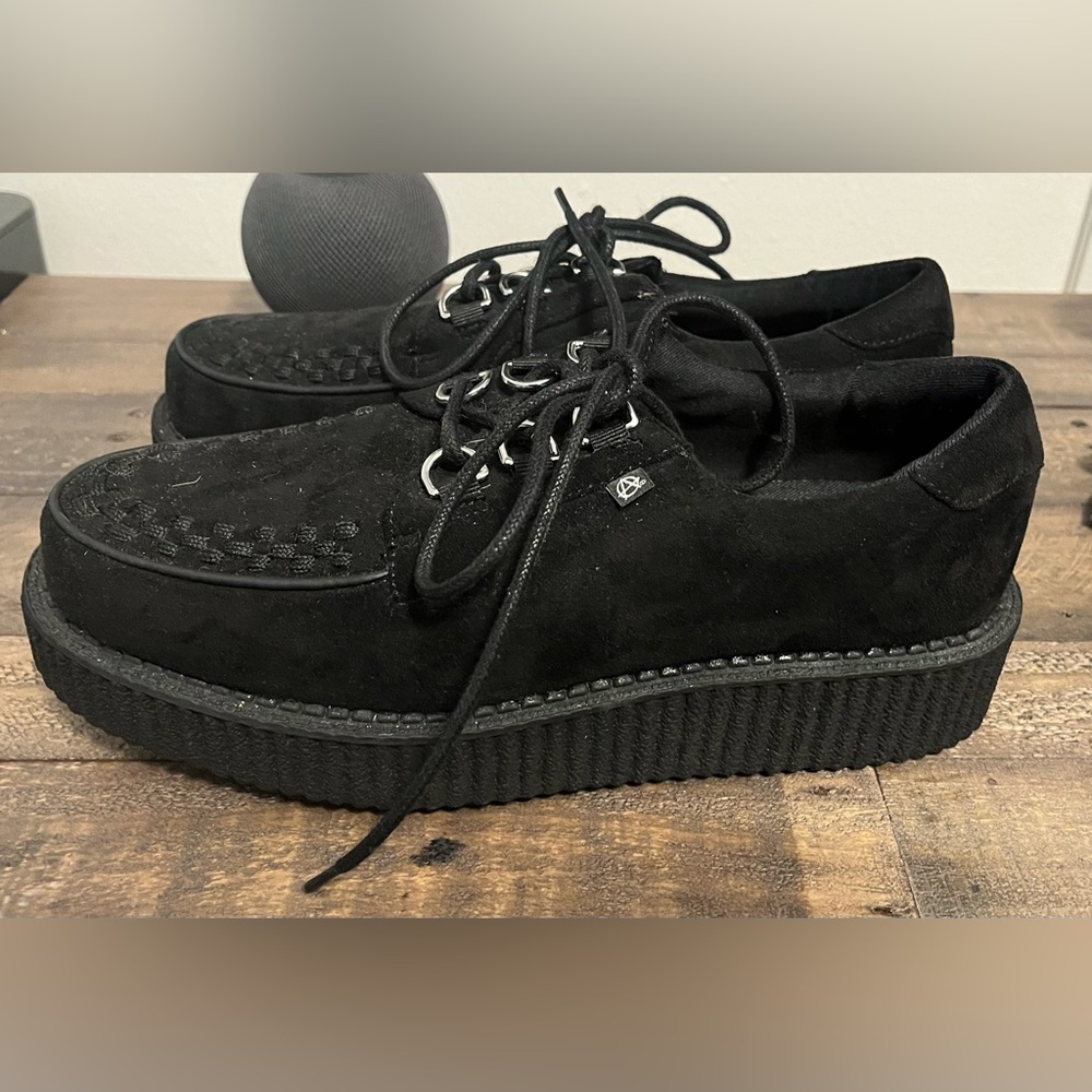 T.U.K. Shoes Black Faux Suede Anarchic Creeper